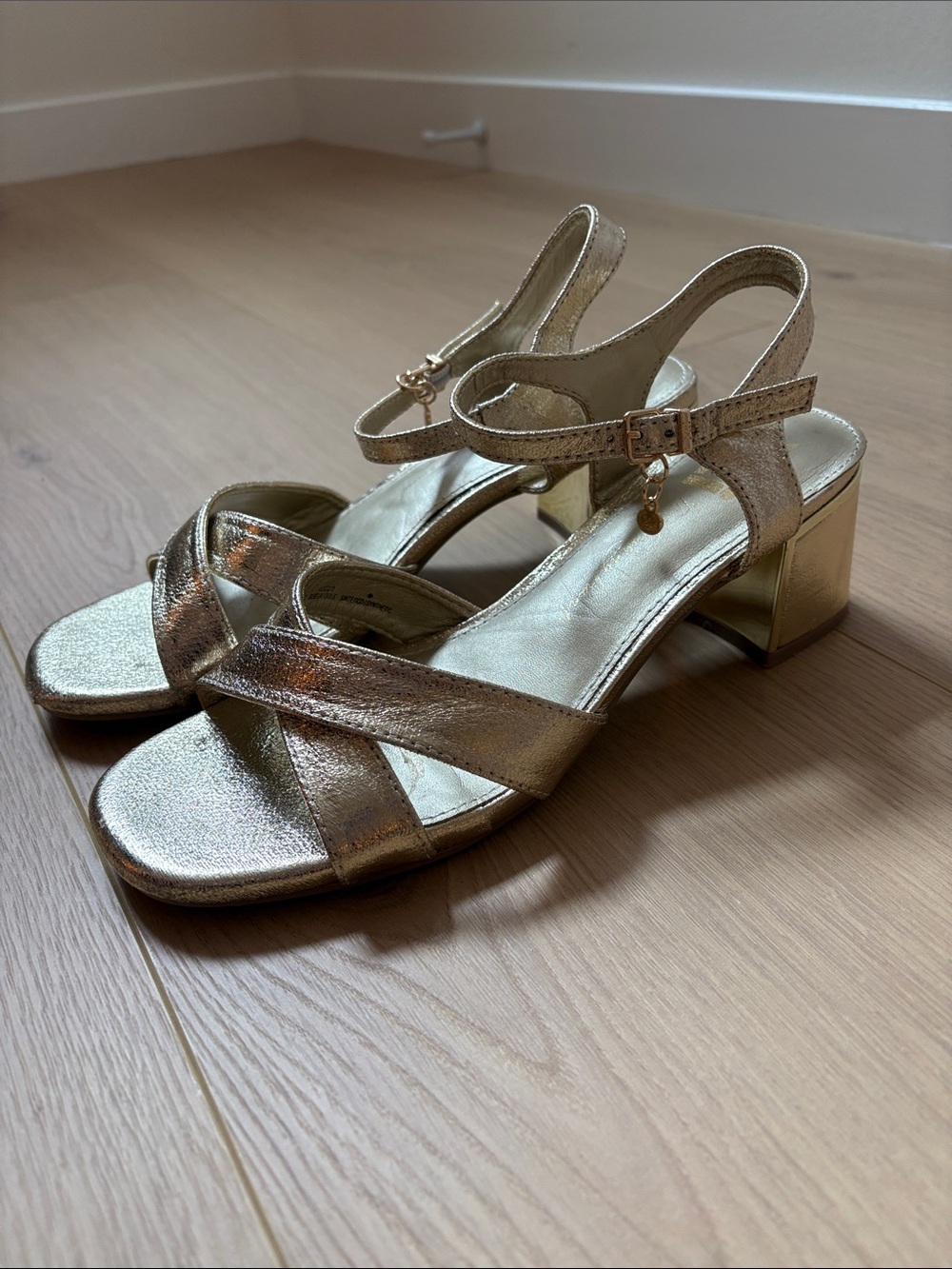 Gold Block Heel Slingback Sandals - Women's Elegant Evening Shoes